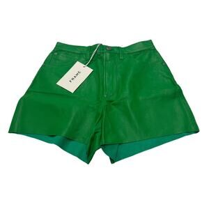 9-44 FRAME Women's Shorts 100% Lamb Leather Green Size 26